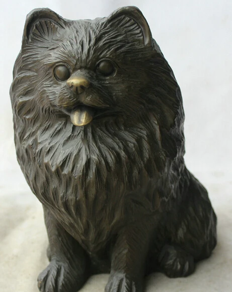 

JP S0524 10" Chinese Bronze Folk Fengshui Zodiac Year Dog Pekingese Statue sculpture
