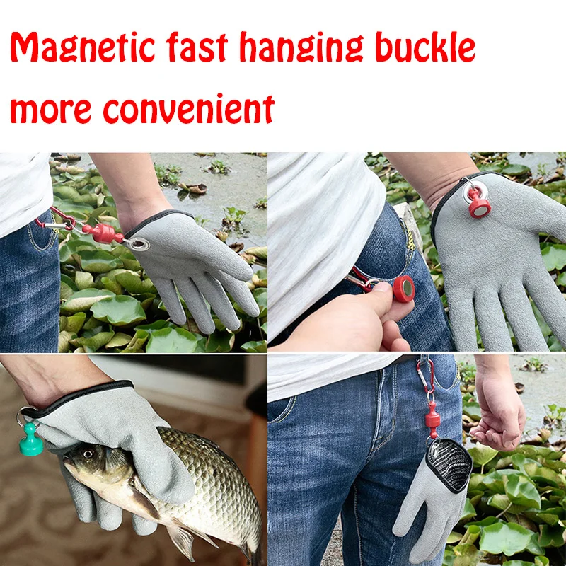Fishing Gloves Proleurre Fishing PE non-slip material Hands Fishing Gloves for Handing Fish Safety with Magnet Release tool