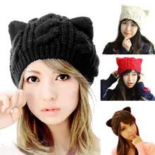 Милая Новая модная женская шапка с рогами дьявола, кошачьими ушками, вязаная Лыжная шапка, шерстяная шапка, теплый берет, зимняя женская шапка