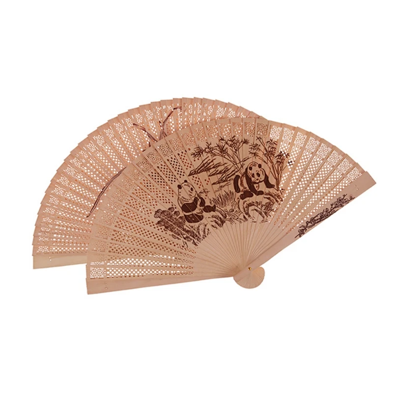 cheap Chinese Style Wooden Decorative Fan Hand Crafted Openwork Personal Folding Fan Wedding Home Decoration Birthday Gifts