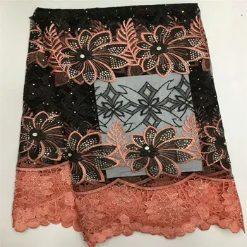 

High Quality Large Rhinestones Nigerian Design French Tulle Embroidery Lace Wedding Fabric X414-01