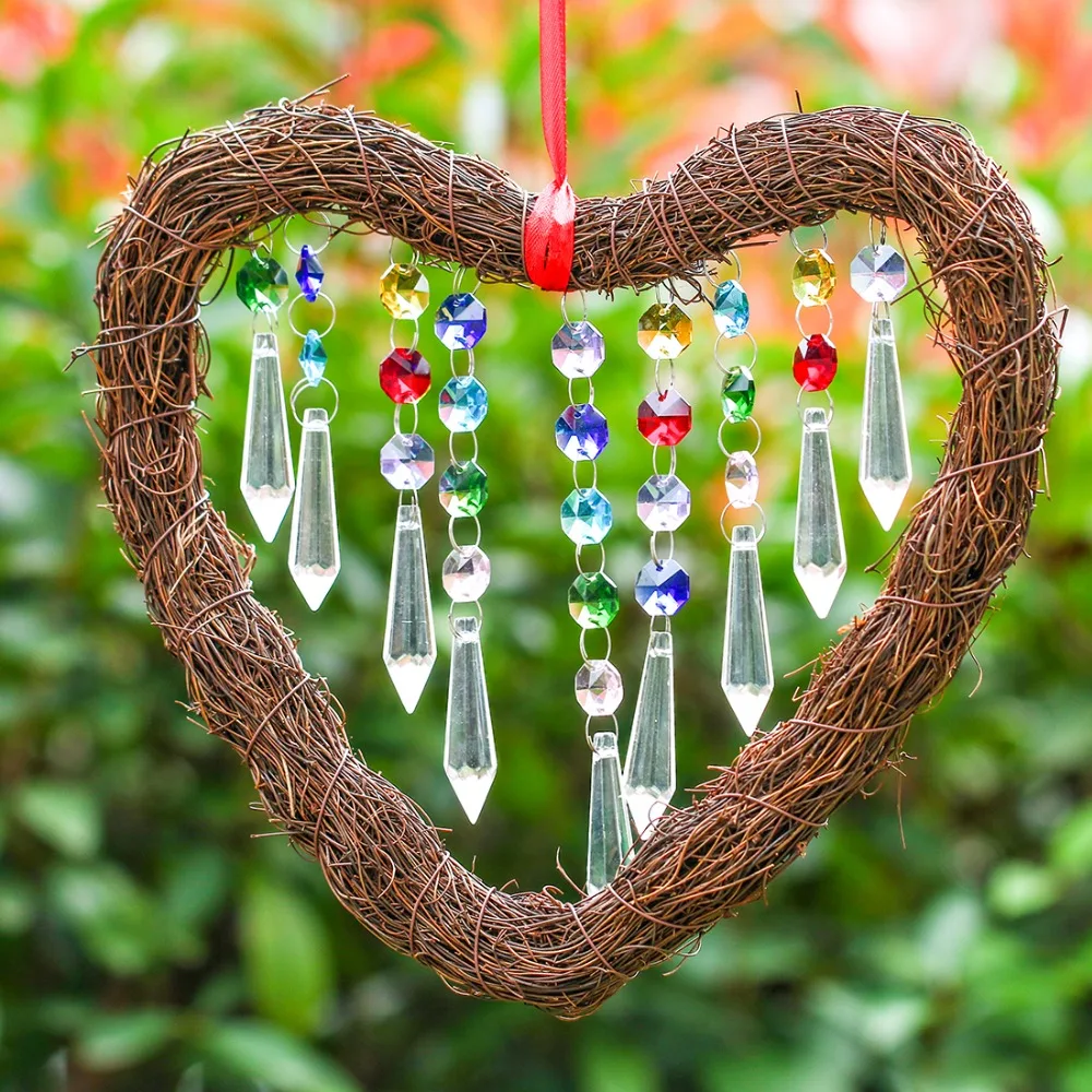 

H&D Heart Shape Crystal Suncatcher Hanging Ornaments Fengshui Rainbow Maker Window Pendant Chandelier Ball Prism For Garden