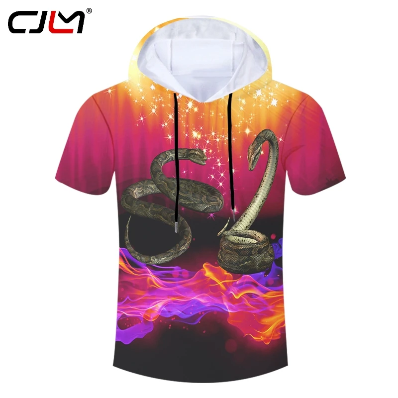 

CJLM 2019 New Mens Shirts Casual Starry flame snake Hooded Tshirt Dropshipping Summer China 3D T Shirt Suppliers Wholesale