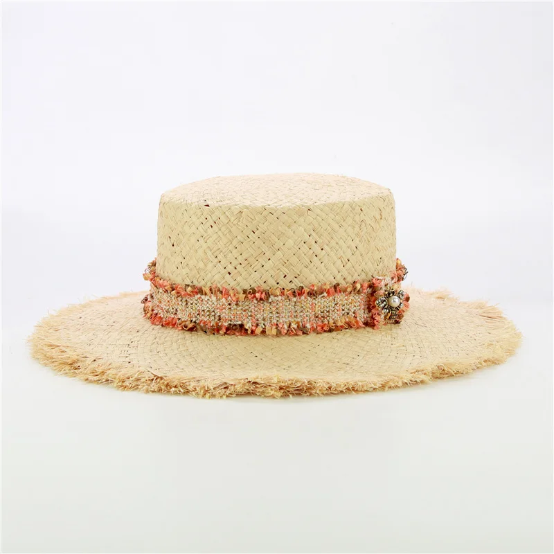 Дизайн, твидовый пояс, рафия, пляжные шляпы для женщин, новая мода, пчелиная соломенная шляпа от солнца, женские летние козырьки, шапки - Цвет: orange