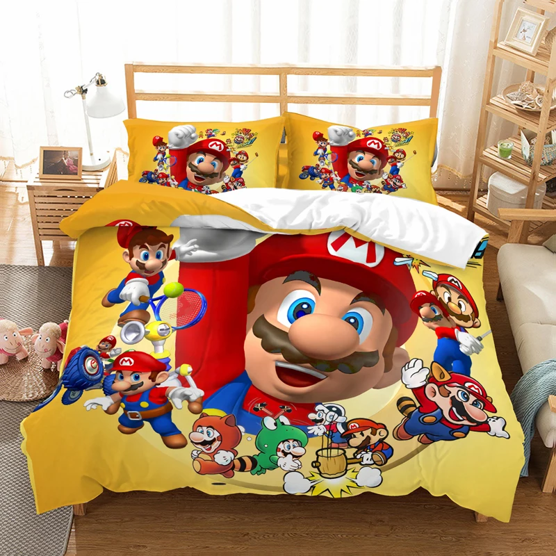 Комплект постельного белья Super Mario Bros, пододеяльник, наволочки, Марио, детская комната, декоративные одеяла, комплекты постельного белья, постельное белье