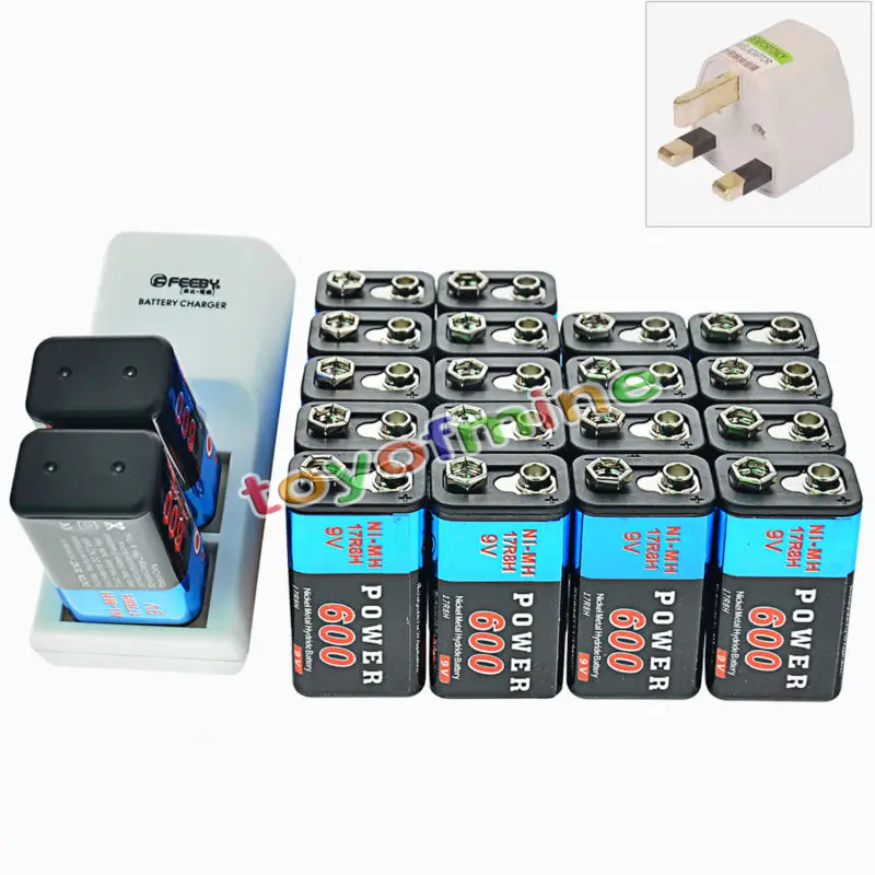 20x9 V 600mAh перезаряжаемые PPS батареи+ зарядное устройство блок батареи Ni-MH Dual 6F22