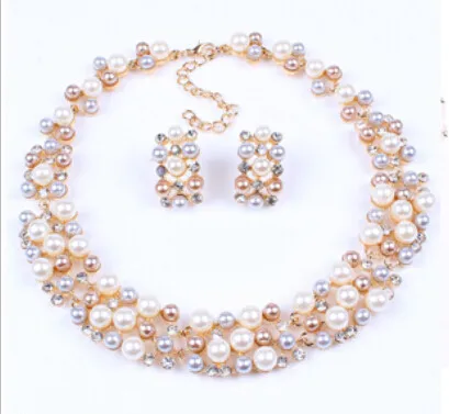 Fashion Pearl Jewelry Sets For Women African Beads Jewelry Set Gold Wedding Crystal Bridal Dubai Necklace Jewelery Costume
