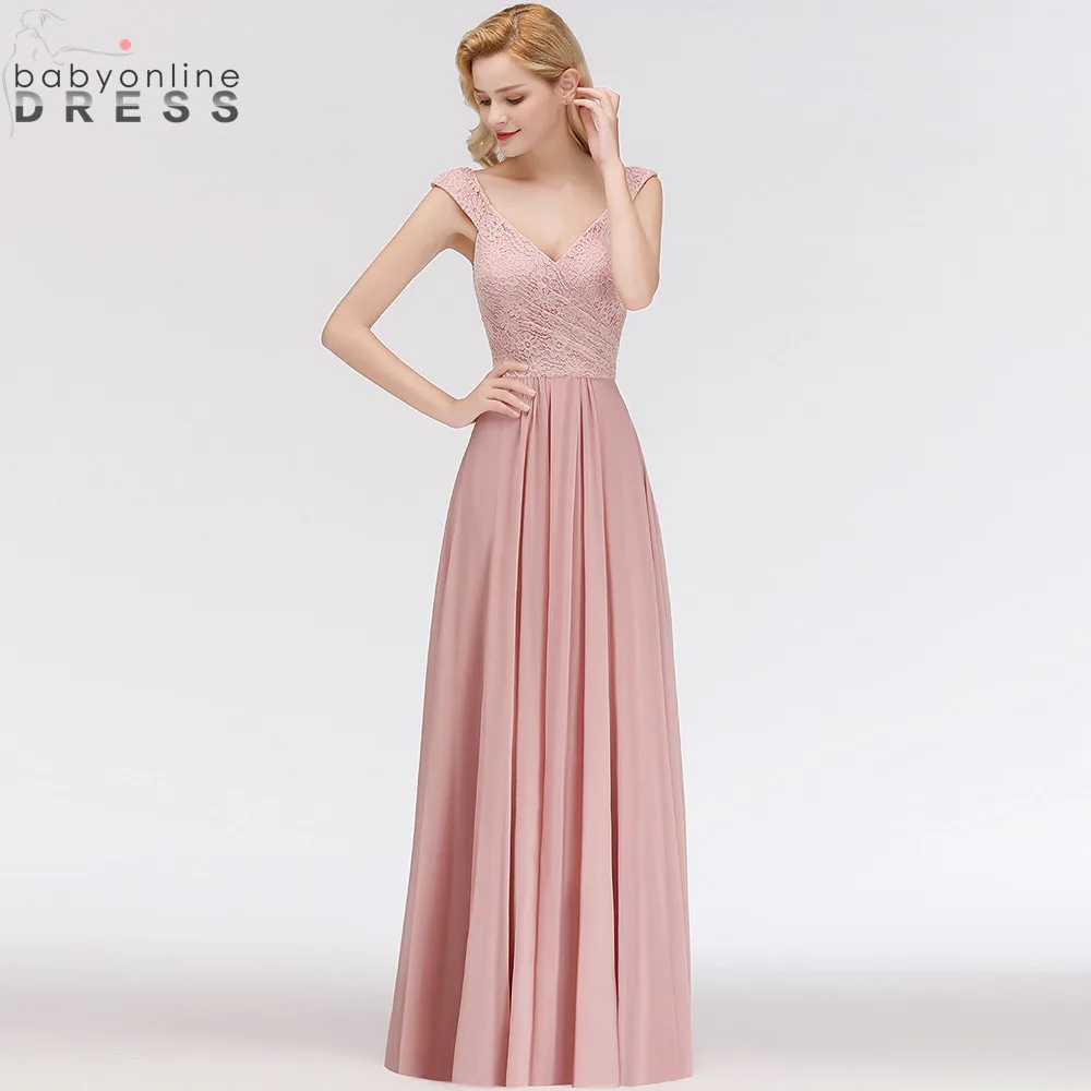 

Charming Dusty Pink Lace Long Evening Dress 2019 Sexy Open Back Cap Sleeve Chiffon Evening Party Dresses Vestido de Festa