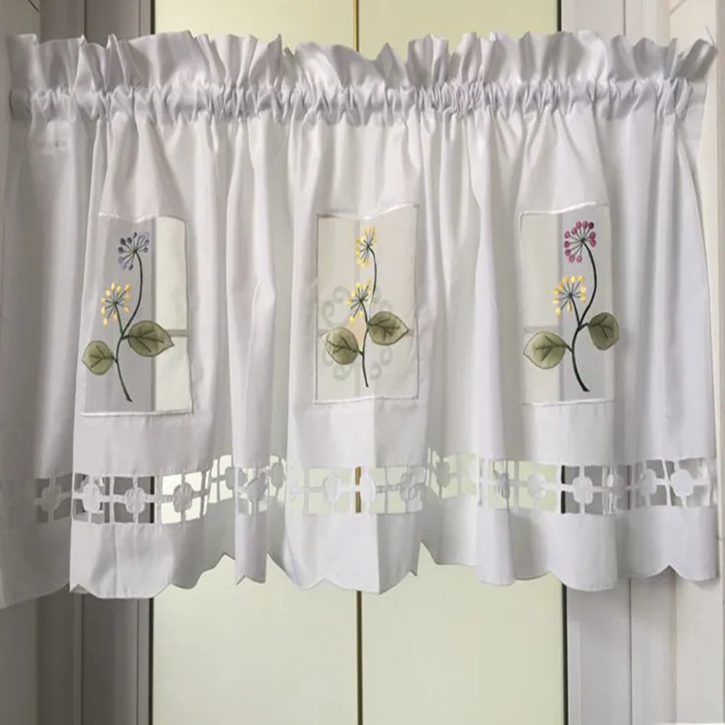 

Embroidery flower tulle curtain panel roman window valance home kitchen curtains blinds for cafe 45*150cm