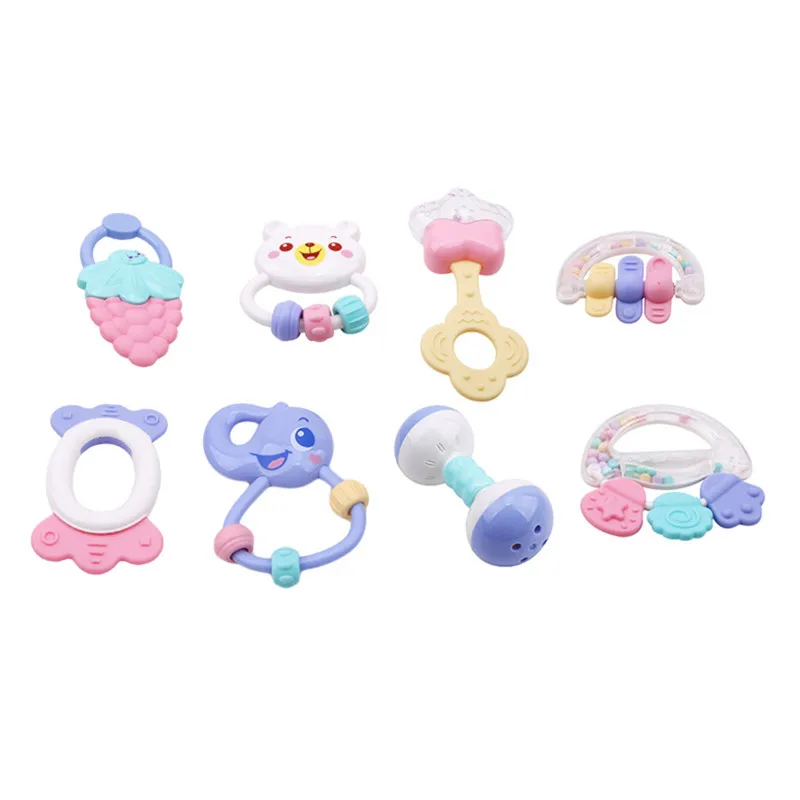 0 12 Month Baby Rattles Toys 6/8pcs Teether Music Handshake Bed Bell