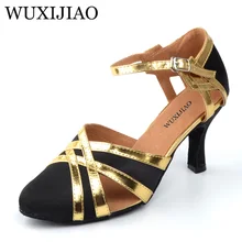 WUXIJIAO/бальные туфли для латинских танцев; обувь на высоком каблуке 6 см и 7,5 см для девочек; обувь для танго, самбы, румбы, вальса; сандалии для сальсы