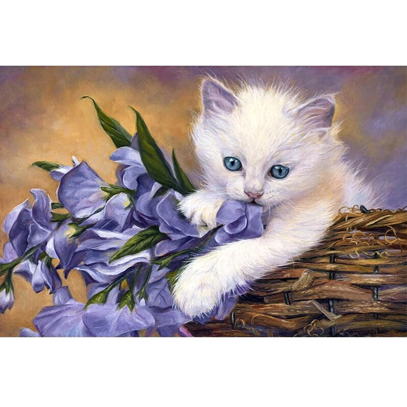5d Diy Keranjang Kucing Bunga Berlian Lukisan Silang Stitch Set Berlian Bordir Mosaik Mazayka 3d Sepanjang Kitty Pola Hewan Baru Painting Cross Stitch Diamond Painting Cross Stitch5d Diy Aliexpress