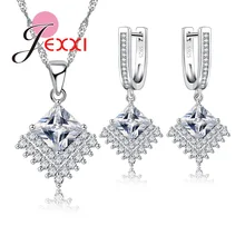 Freedom Love прозрачный белый кристалл юбилей комплект ювелирных изделий 1 пара серьги 1 шт ожерелье кулон высокое качество Серебряные наборы