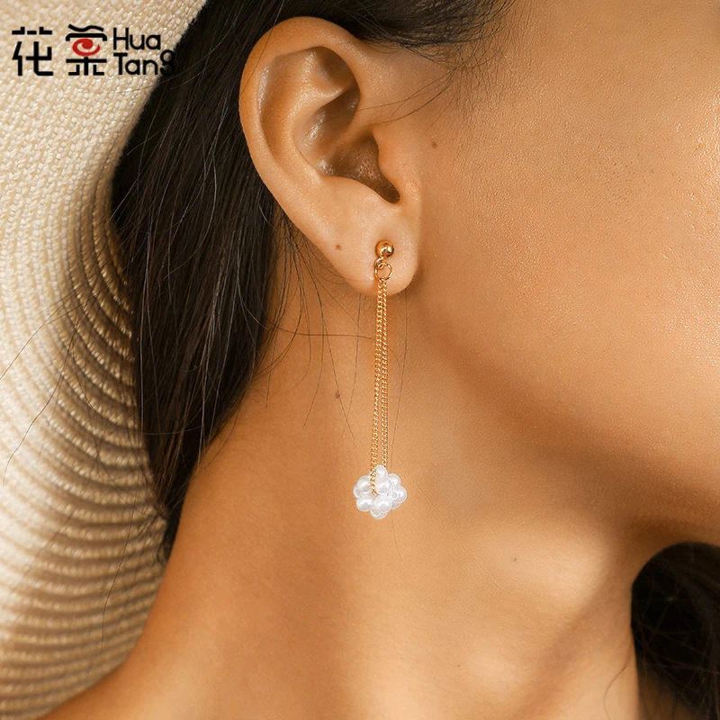 

HuaTang Elegant Pearl Dangle Earrings for Women Girl Simulation Pearl Long Pendant Charms Earring Jewelry Pendientes 3936