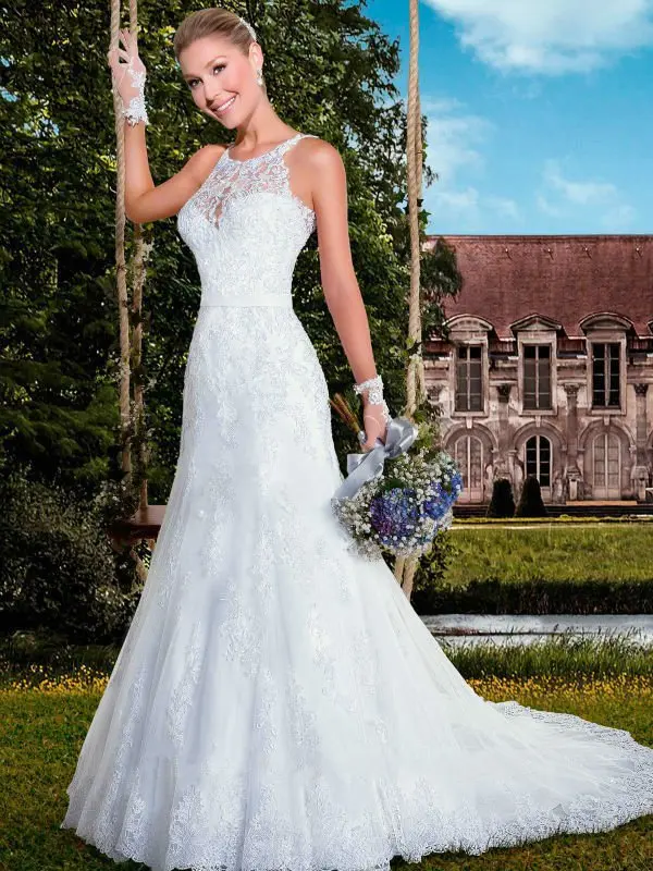 See through Sweetheart neckline modified A line wedding