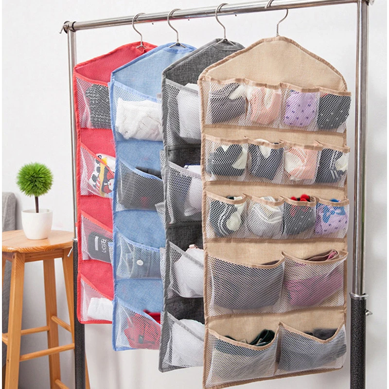 

BAKINGCHEF Double Sided Hanging Organizers Home Closet Underwear Bra Shorts Socks Net Storage Bag Wall Door Wardrobe Holder Case