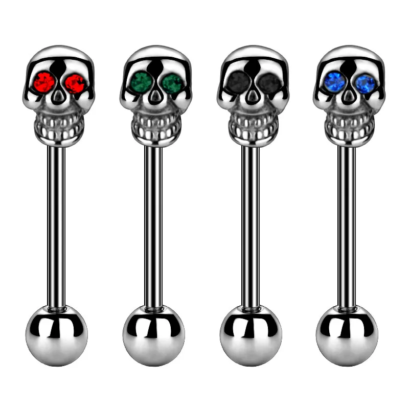 Fashion Skull Tongue Rings Piercing Tragus 3D Skeleton Stainless Steel 14G 16mm Barbell Tongue Bar Anti-allergic Body Jewelry2