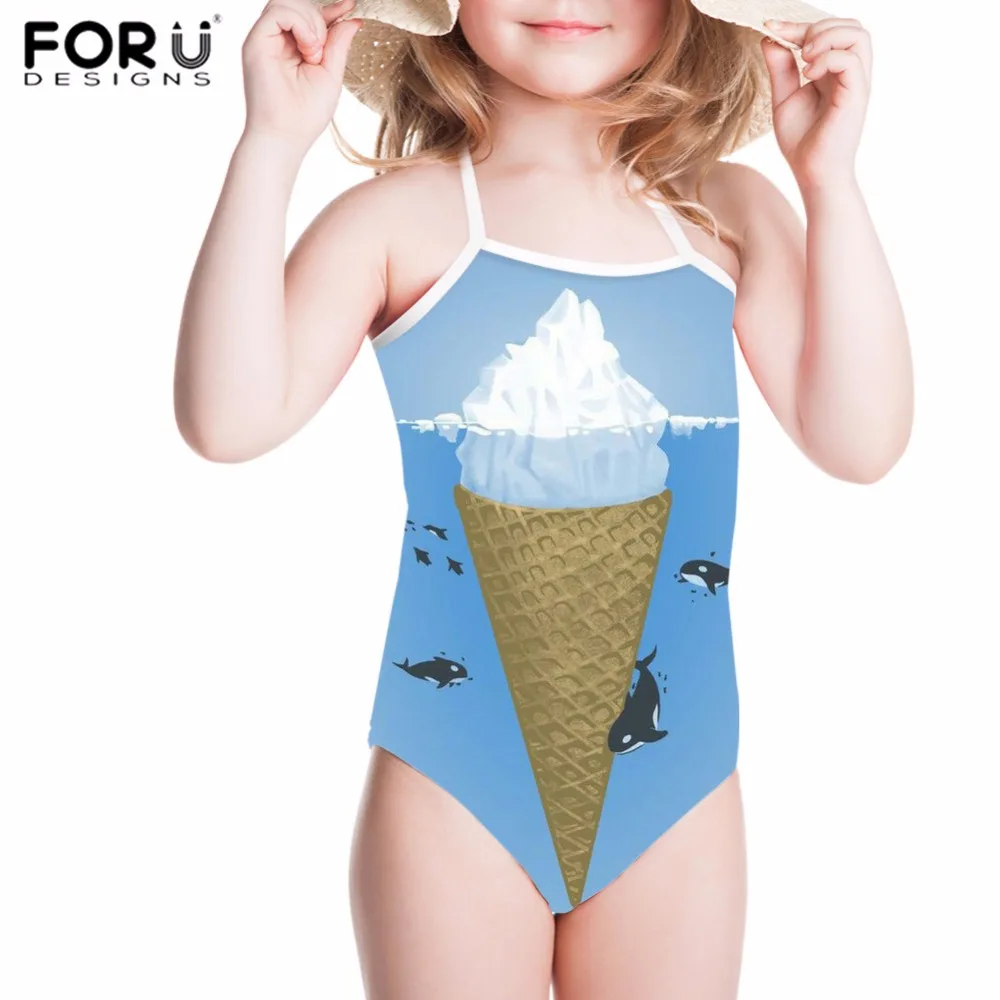 

FORUDESIGNS Swimwear for Girls Children Swimsuits Sport Cute Ice Cream Printing Kid Swimsuit One Piece Bathing Suit Baby Bikinis