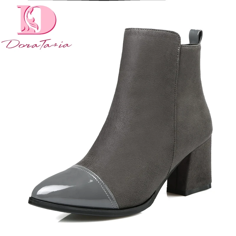 

Doratasia Brand New Top Quality Big Size 43 Flock Women's Shoes Ankle Boots Fashion High Heels Zip Up Woman Boots Shoes