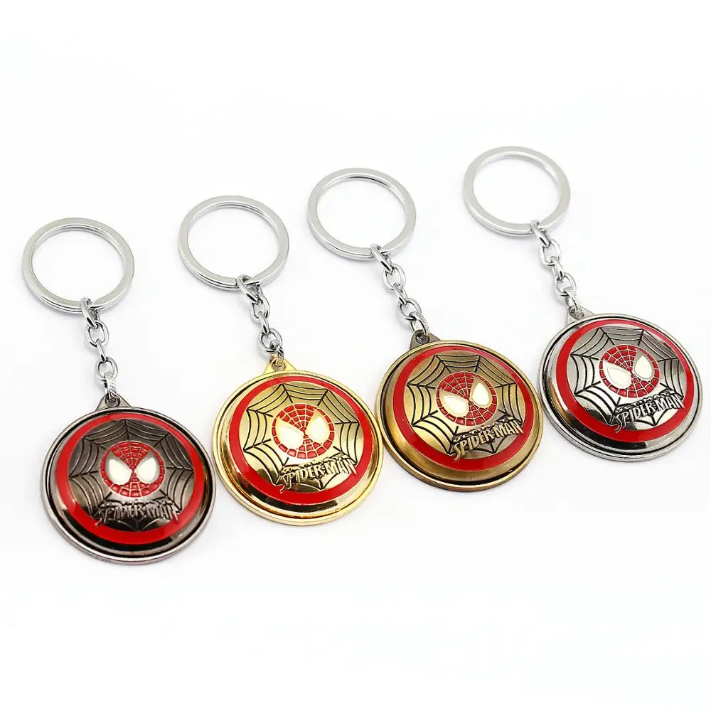 

2019Hot 4 Colors Round Super Hero Spider-man Rotatable The Amazing Spiderman Keychain Metal Key Chain Keyring Key Ring