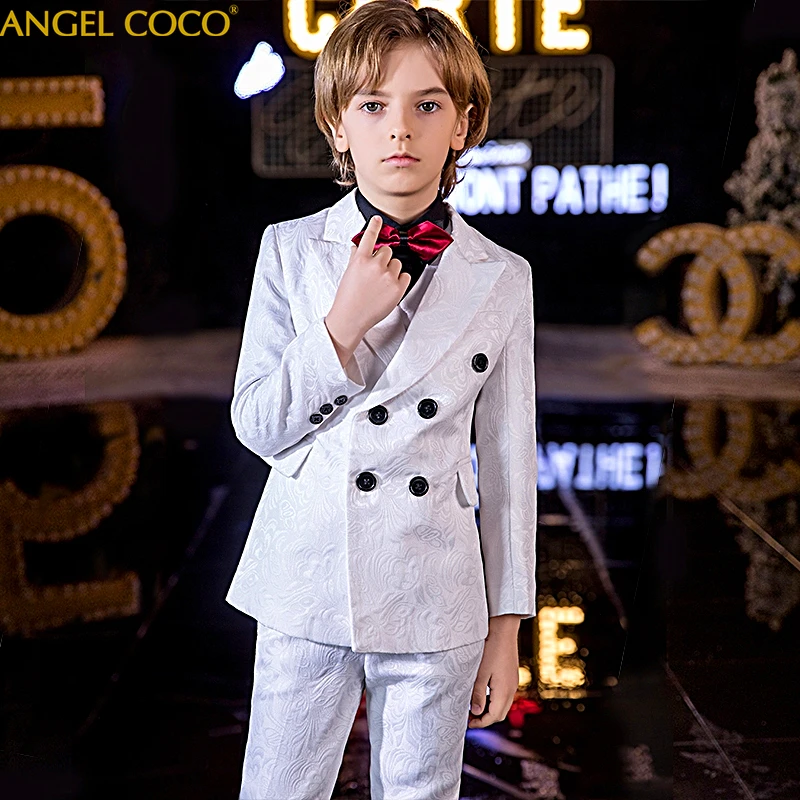 

Male child Suit for Boy white Pattern Boys Suits for Weddings Costume Enfant Garcon Mariage Boys Blazer Jogging Garcon Kids Suit