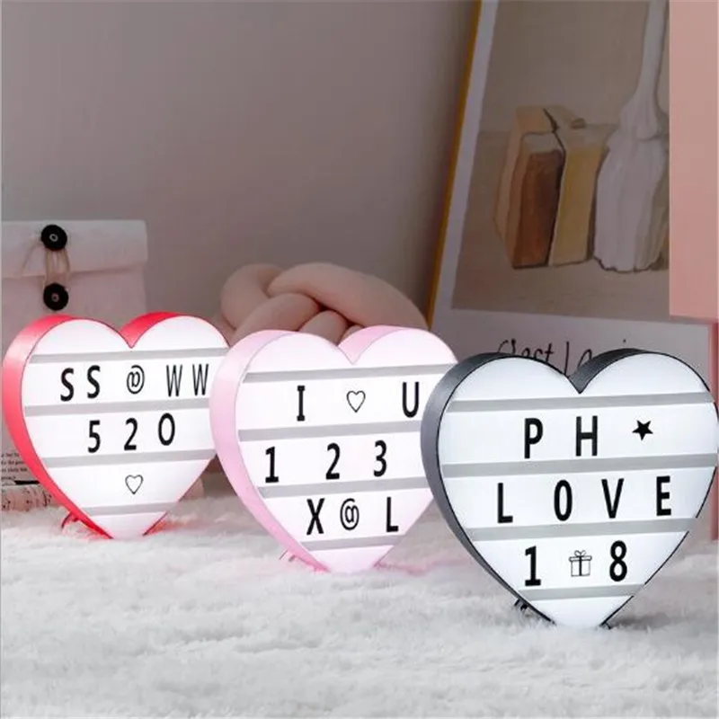 DIY Love Marquee знак, светодиодный, комбинированный, ночник, кинематографическая коробка, настольная лампа, черные карточки с буквами, питание от USB кабеля или аккумулятора AA