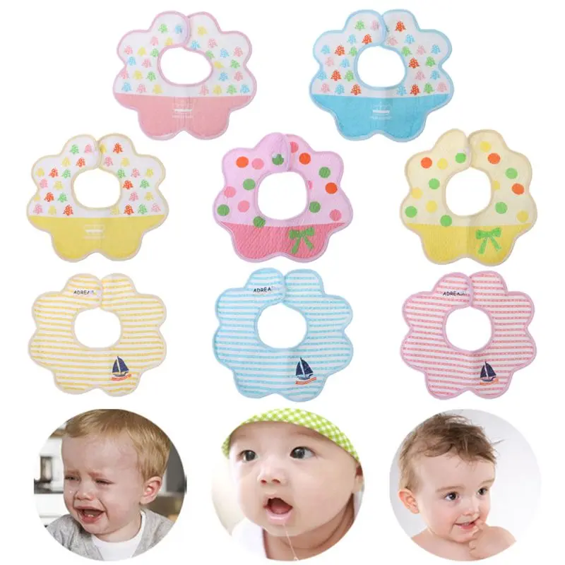 

Baby Bib Waterproof 360 Rotation Soft Blend Cotton Waterproof Floral Cartoon Round Newborn Feeding Towel Saliva Infant Bibs Wipe