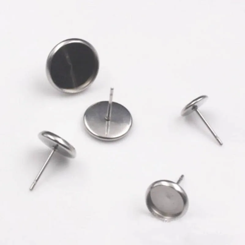 20 Earring Cabochon Setting Stainless Steel Ear Studs Blank Component 8-16mm
