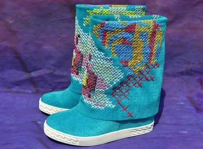 Bordado Ante Agujero La Calf Botas color Perforación Cruz color Color Primavera Redondo 4 Med Multicolor En 1 2 Pequeña Dedo De color Pie Altura Del Aumento Deslizamiento 3 Punto qtwgxZXxOv