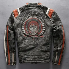 Avirex Fly, Ретро стиль, Череп, натуральная кожа, мотоциклетная куртка, Мужская, приталенная, модная, кожаная куртка, Мужская, черная, мото, байкерская куртка, Мужская