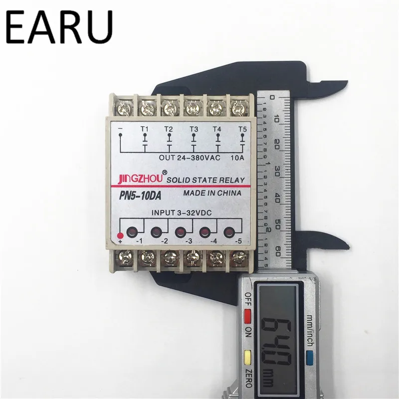 1 шт. 10DA 5 канальный din-рейку SSR Quintuplicate пять вход 3~ 32VDC выход 24~ 380VAC Однофазный DC твердотельные реле 10A PLC горячая распродажа