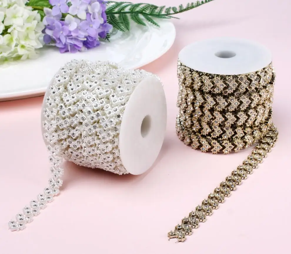 Design-3 Gold 2 ярда горный хрусталь сердце/слеза/овальные бусины с УФ покрытием отделка цепи для шитья Apperal Сумка Обувь заглушка воротник праздничное украшение - Цвет: Design-3 Gold