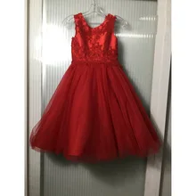 Finove/платье с цветочным узором для девочек Новинка года; красное бальное платье из тюля с аппликацией; летнее платье со шнуровкой сзади Детская одежда Одежда для девочек