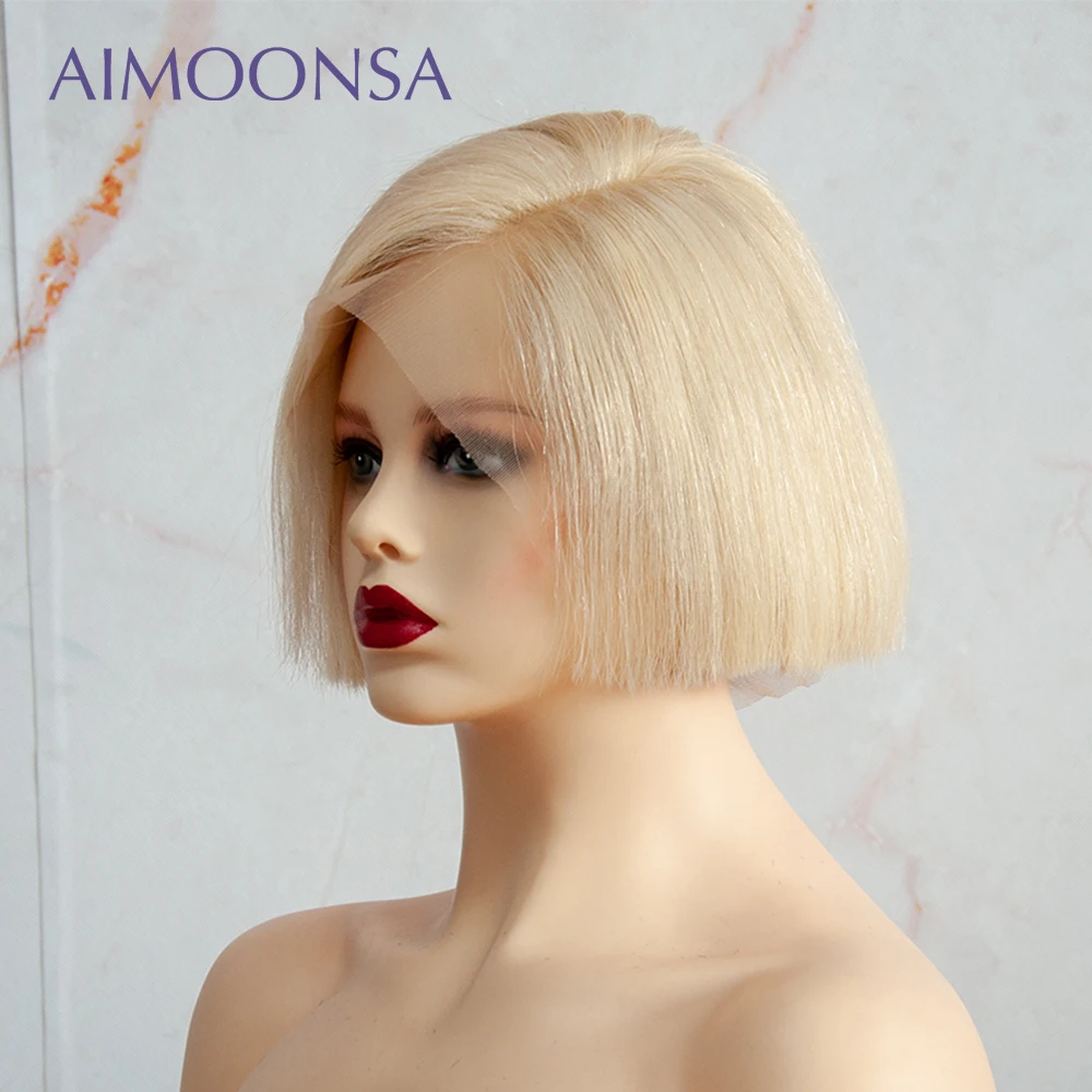 

Pixie Cut Wig 613 Bob Wig Blonde Lace Front Wig 613 Short Blunt Cut Human Hair Wig Straight Preplucked Transparent Lace Remy