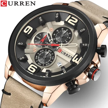 

Top Brand Luxury Men Watches CURREN Men Casual Quartz Gold Watch Military Waterproof Leather Sport Wrist Watch Relogio Masculino