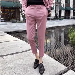 Розовые серые облегающие Стрейчевые мужские брюки в английском стиле