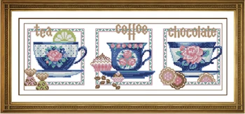

new arrival 14ct counted cross stitch kits canvas white patterns cartoon coffee tea cup chinaware dining restaurant decoration