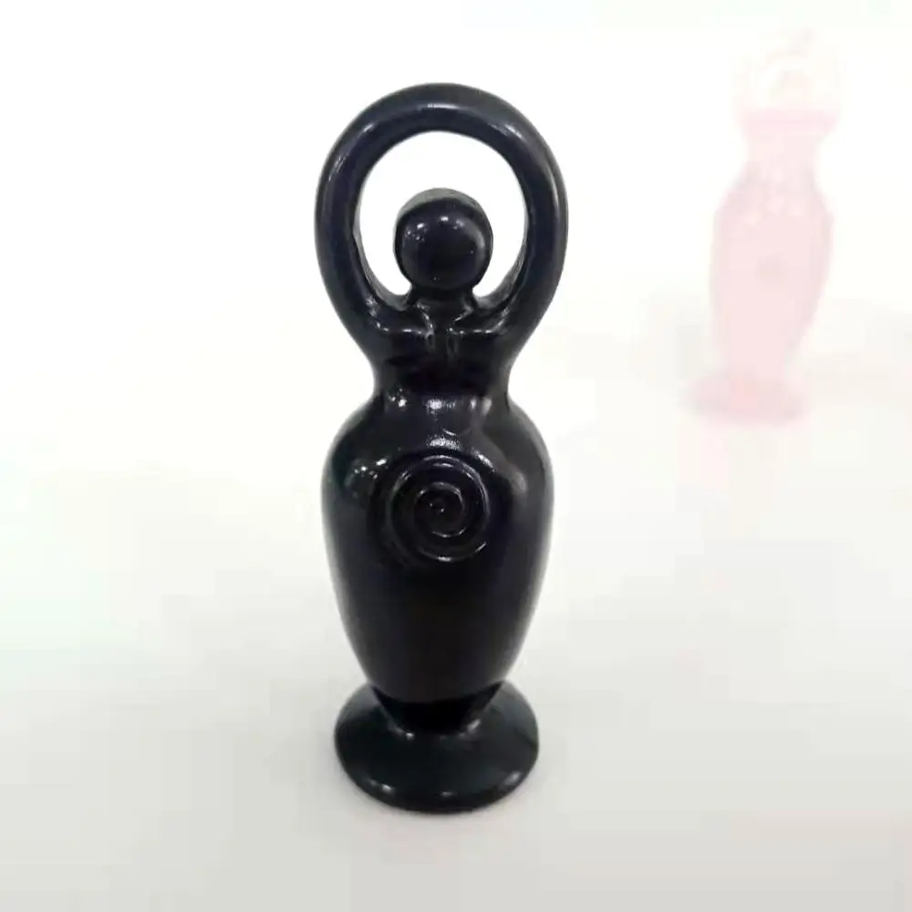 black obsidian Wholesale Natural Various Gemstone Crystal Quartz Goddess Statue Carving For Wedding Souvenirs Gift - Цвет: black obsidian