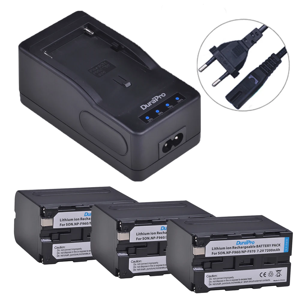 Durapro 3x7200mAH NP-F960 NP-F970 Camera Batteries +LED Ultra Rapid Charger for Sony DCR-VX2100 DSR-PD150 PD170 FDR-AX1 HDR-AX20 |