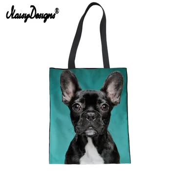

Noisydesigns Bulldog Printing Women Canvas Tote Beach Bag 2019 Cute Pug Cutton Girl Summer Shopping Shoulder Laptop Book Handbag