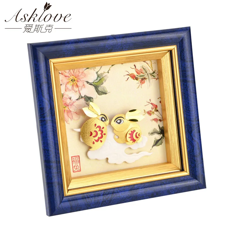 

Asklove Year of the rabbit Gold foil painting wall art Gold picture poster Gifts wall pictures for living room Home decoration