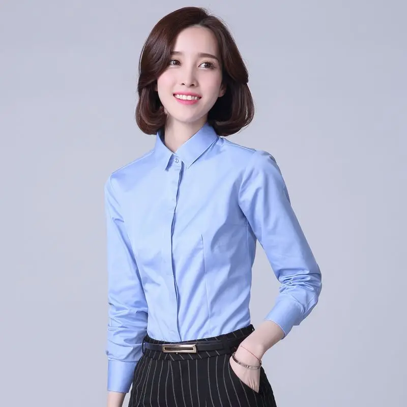 Модная официальная рубашка женская одежда Новая Профессиональная блуза с длинным рукавом Элегантная Офисная Женская одежда для работы топы размера плюс - Цвет: Blue