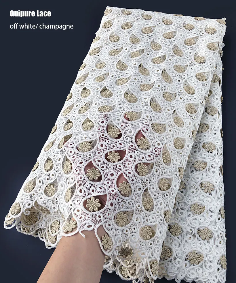 Tanie Klasyczna gładka gipiura bawełniana koronka bardzo miękka koronka z motywem afrykańskim nigeryjska szwajcarska tkanina odzieżowa skóra zdrowa najwyższa jakość 5 jardów szt