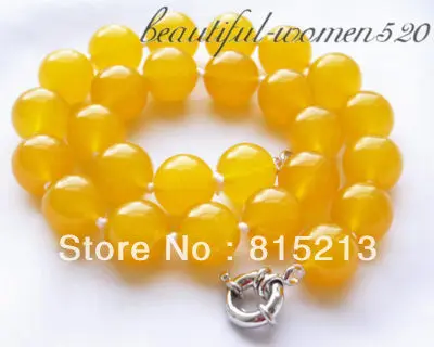 

ddh00113 nature 16" 14mm yellow round jade bead necklace