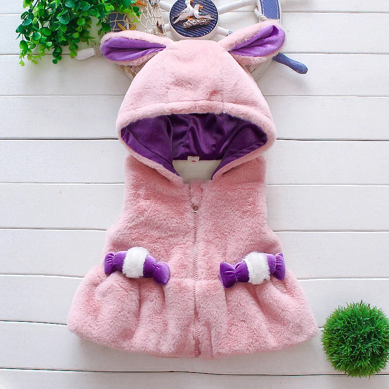 Princess Girls Faux Fur Vests with Hat Rabbit ears Winter Party Jacket