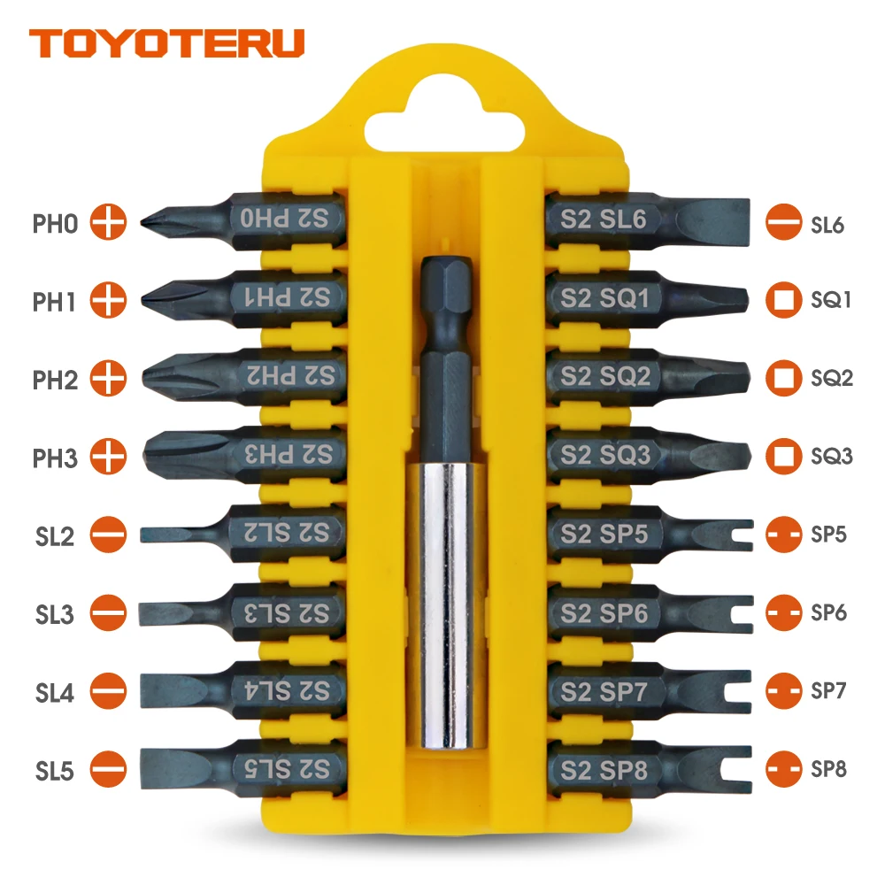 

TOYOTERU Screwdriver Bits Magnetic 17 Piece S2 Screw Driving Bit Set C Phillips Slotted U type Square Bits