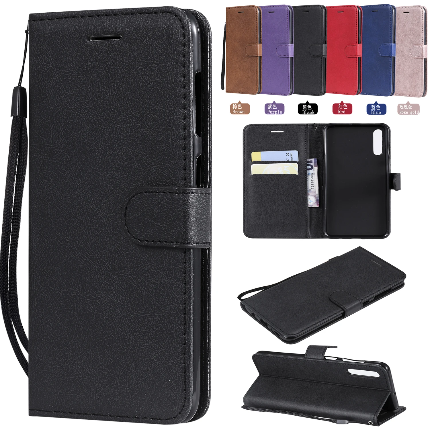 

Solid Color Case For Samsung Galaxy A10 A20 A30 A40 A50 A70 A8S Multifunction Phone Cover For Galaxy M10 M20 M30 Leather Case
