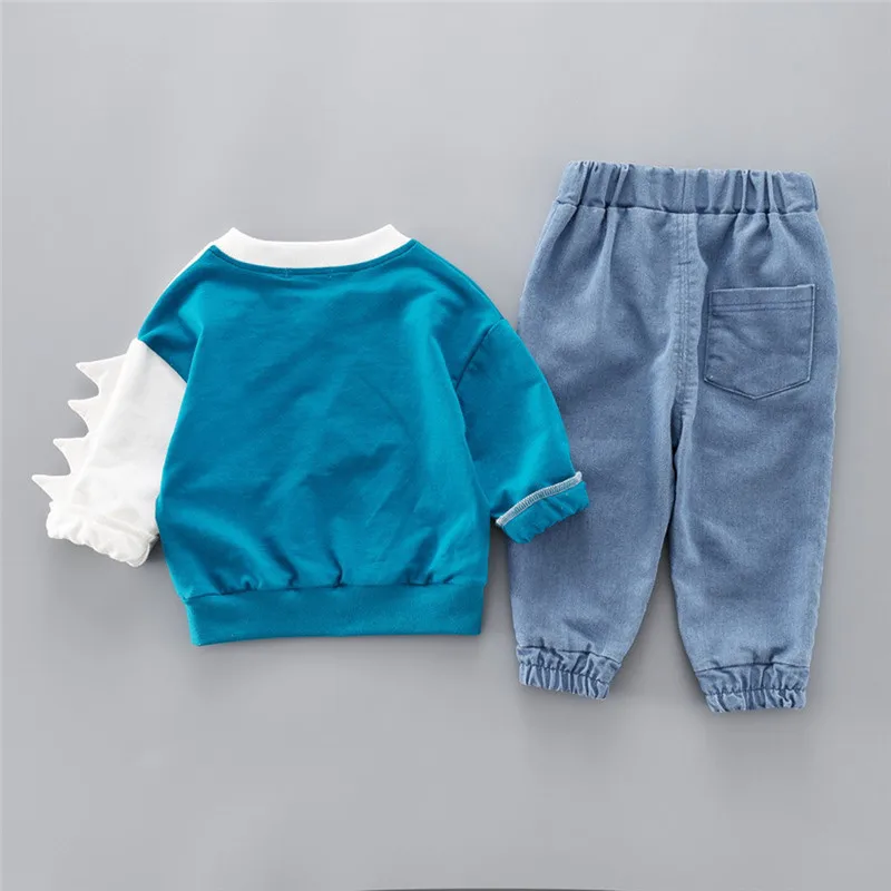  Boys clothes Child Kids Winter Boys Cartoon Shark Long Sleeve Tops Denim Pants Outfits Set #4j22 (22)
