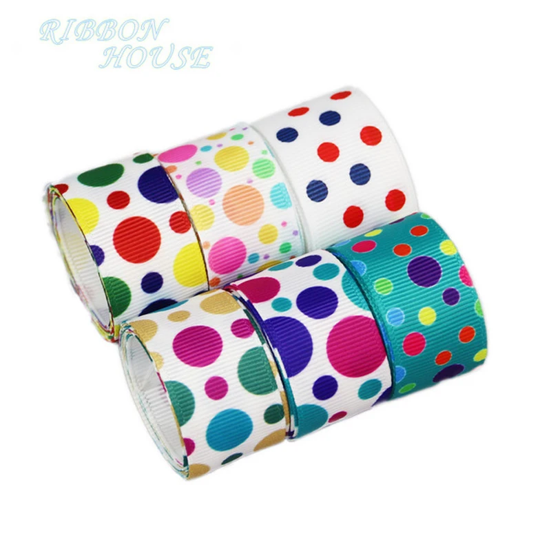 6 colors mix) 1''(25mm) printed cartoon polka dot grosgrain ribbon colored gift wrap ribbon decoration ribbons
