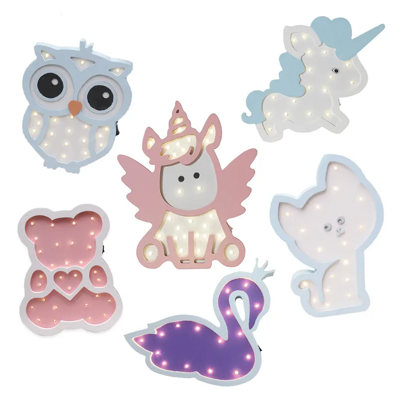 

2019 New Cute Angel Night Light Pink Blue Unicorn Cartoon Animal LED Bedroom Decor Desk Lamp Home Lighting Kids Birthday Gifts